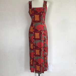 Marnie West Women Elegant Vintage Maxi Dress Size 7 Red Orange Abstract